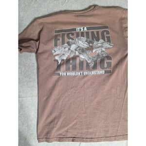 Mens Fishing Graphic 4 T-Shirt Bundle Gildan Lifestyle Classic Brown Navy Medium